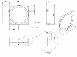 30mm square drop in isolator outline drawing